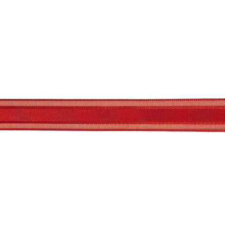 Red Woven Ribbon with Sheer Organza Borders - 0.5"