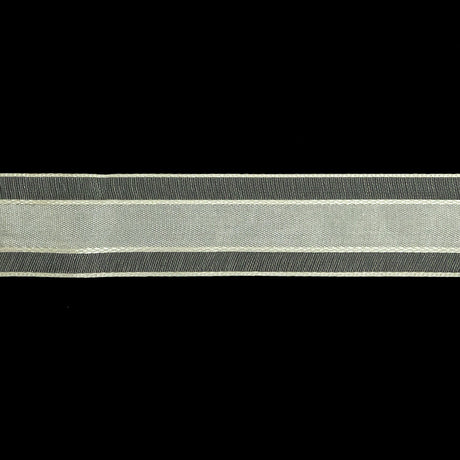 Coconut Milk Woven Ribbon with Sheer Organza Borders - 0.75"
