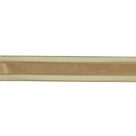 Beige Woven Ribbon with Sheer Organza Borders - 0.75"
