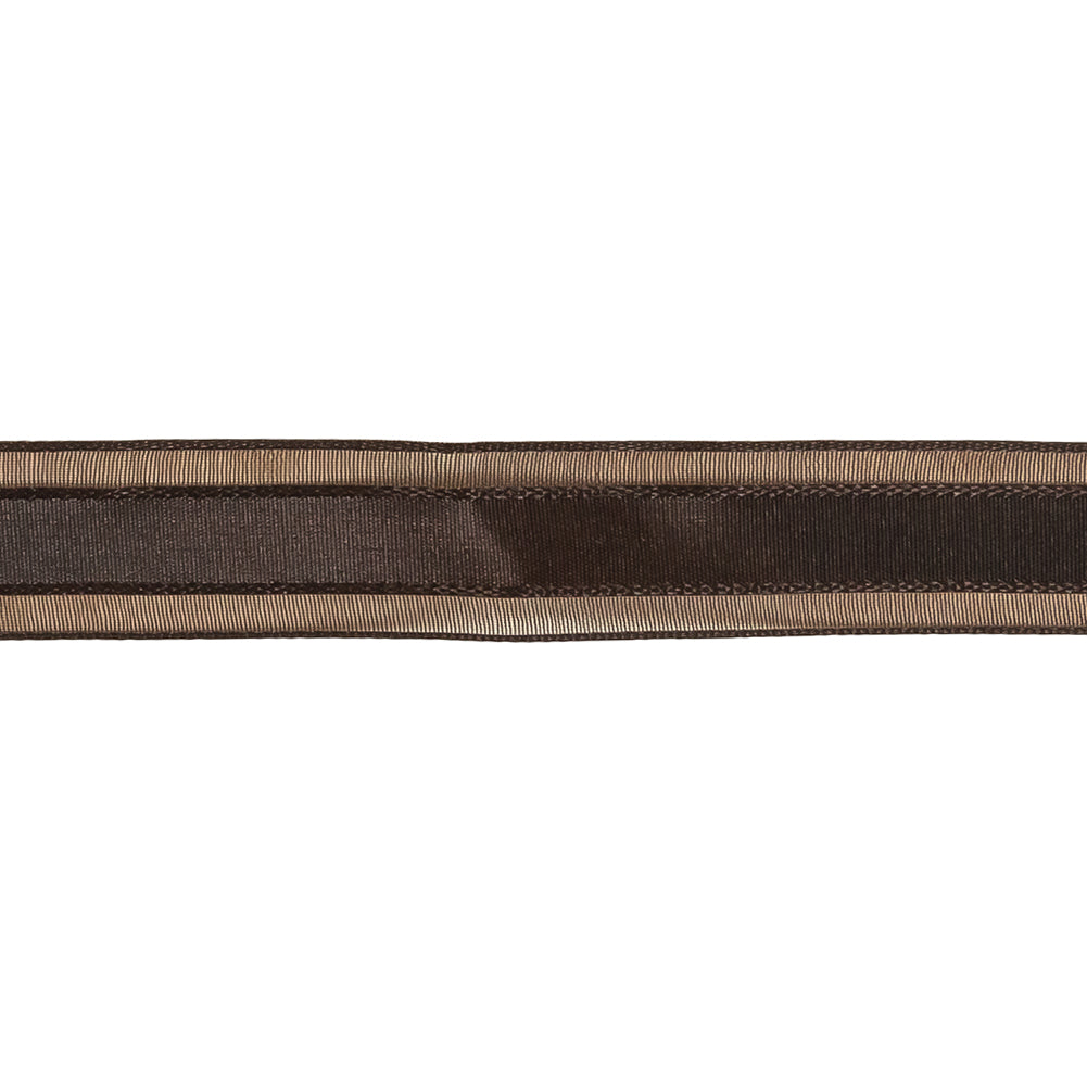 Fudge Woven Ribbon with Sheer Organza Borders - 0.75"