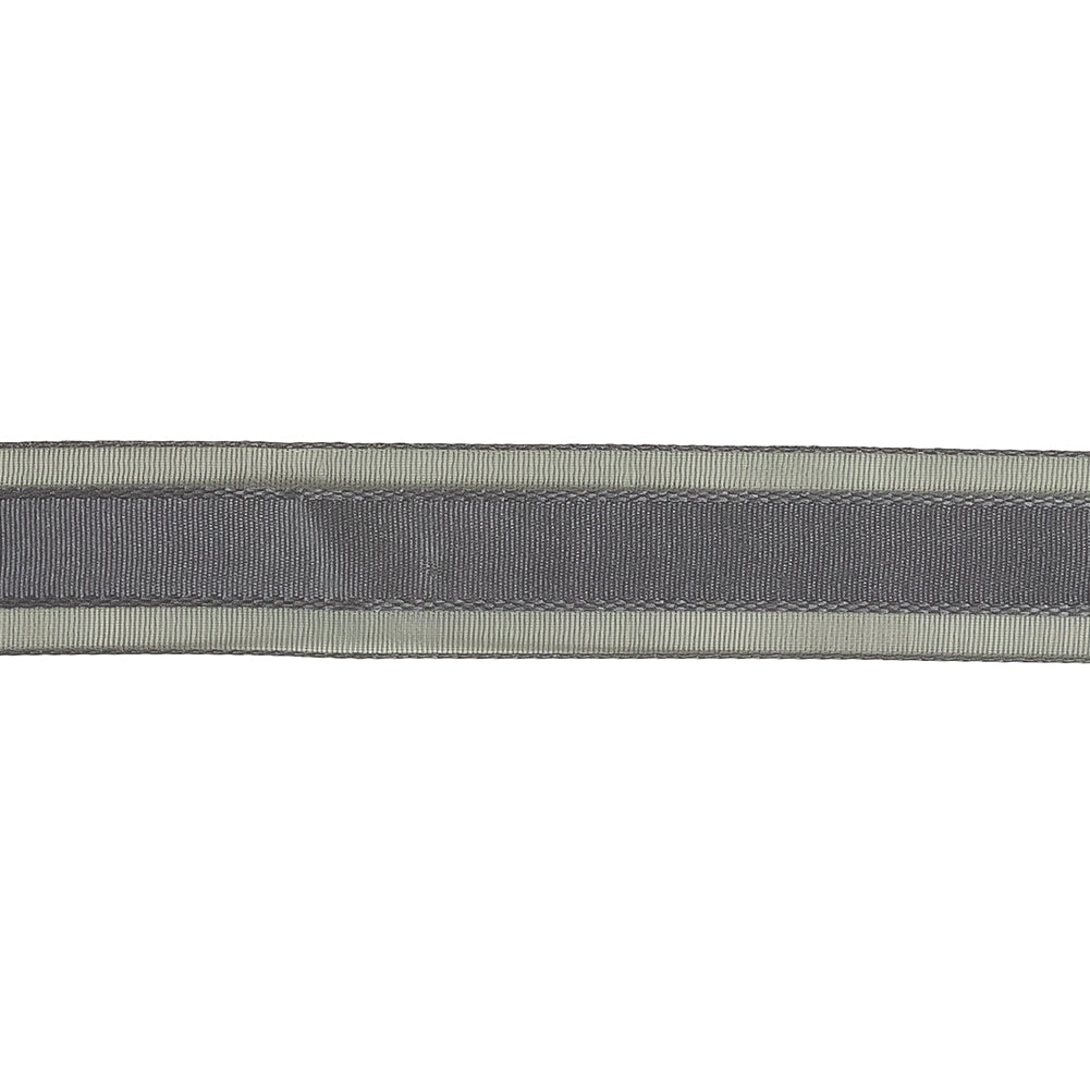 Folkstone Gray Woven Ribbon with Sheer Organza Borders - 0.75"