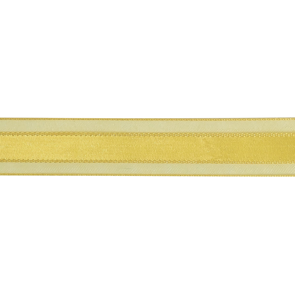 Yellow Woven Ribbon with Sheer Organza Borders - 0.75"