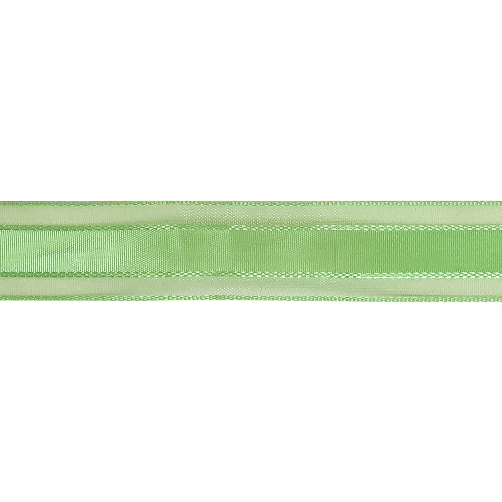 Patina Green Woven Ribbon with Sheer Organza Borders - 0.75"