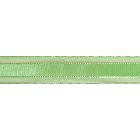 Patina Green Woven Ribbon with Sheer Organza Borders - 0.75"