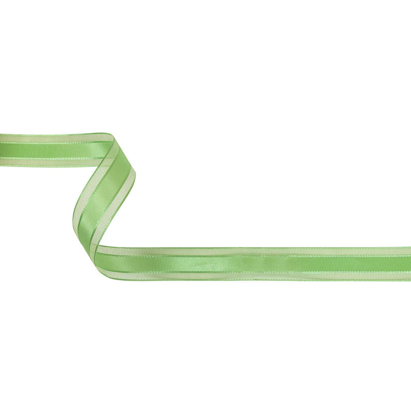 Patina Green Woven Ribbon with Sheer Organza Borders - 0.75"
