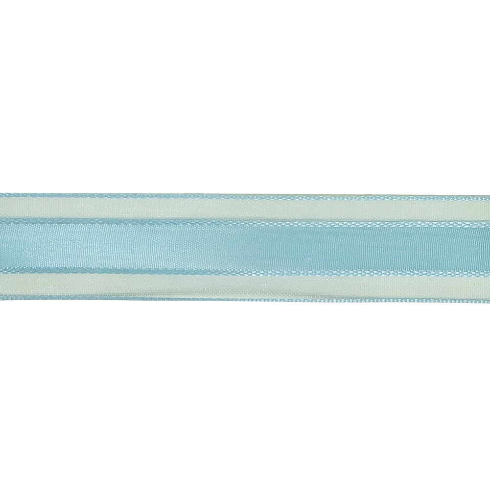 Baby Blue Woven Ribbon with Sheer Organza Borders - 0.75"
