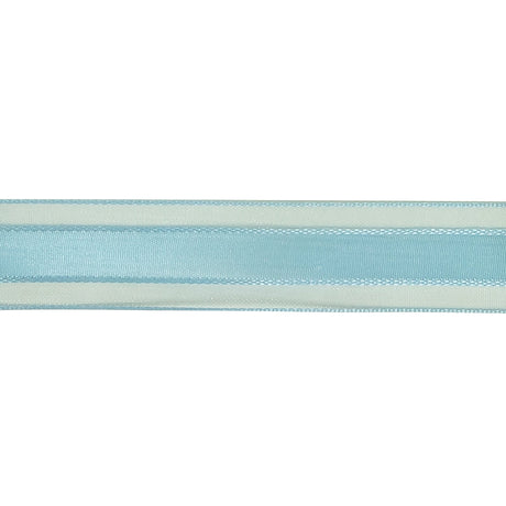 Baby Blue Woven Ribbon with Sheer Organza Borders - 0.75"