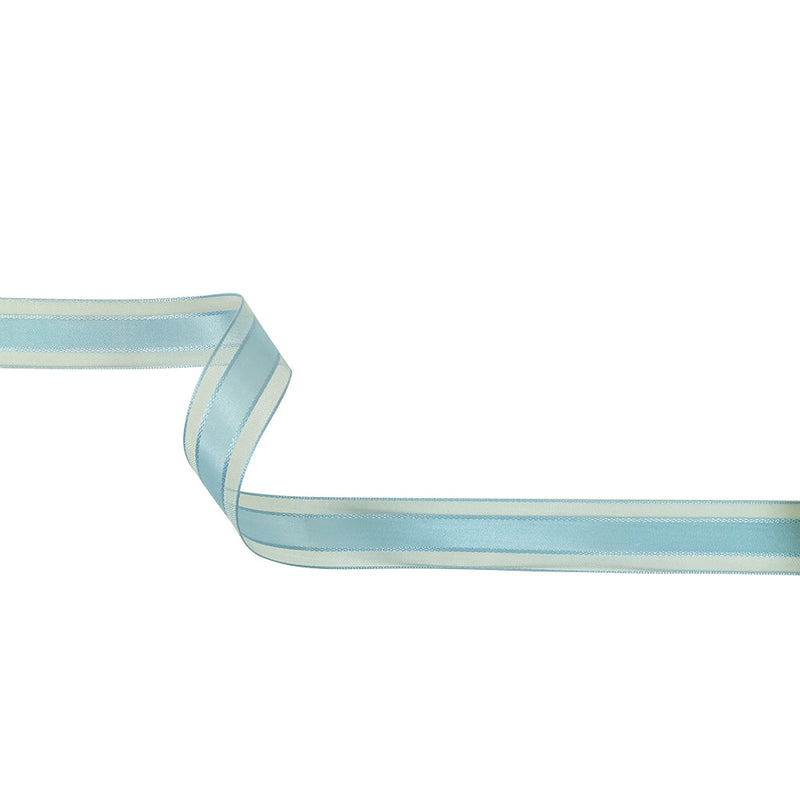 Baby Blue Woven Ribbon with Sheer Organza Borders - 0.75"