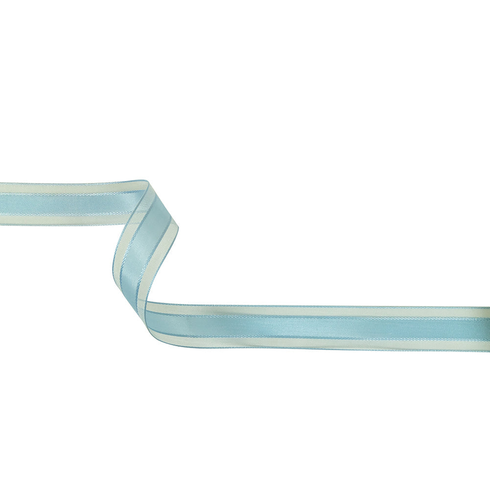 Baby Blue Woven Ribbon with Sheer Organza Borders - 0.75"