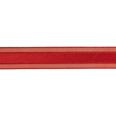 Red Woven Ribbon with Sheer Organza Borders - 0.75"