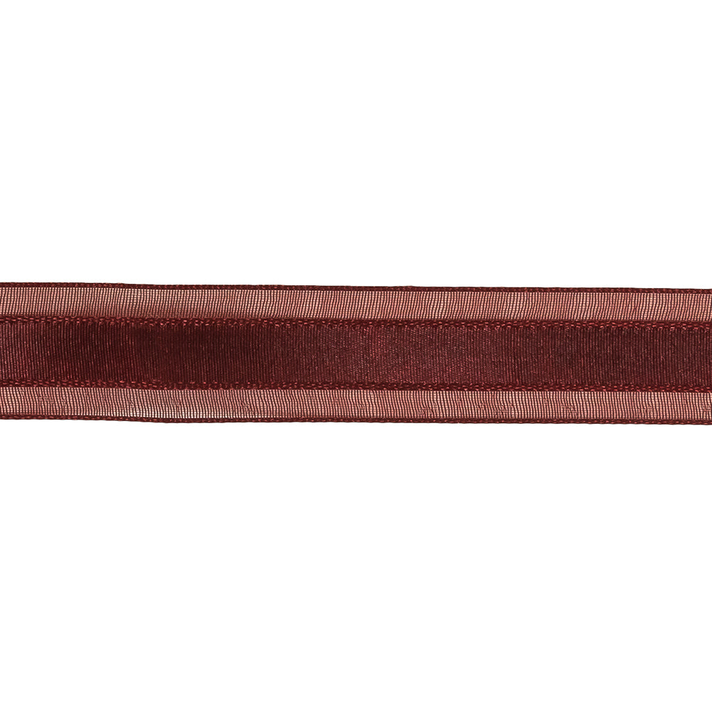 Wine Woven Ribbon with Sheer Organza Borders - 0.75"
