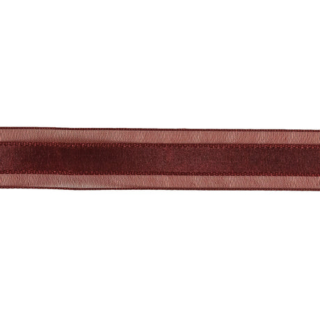Wine Woven Ribbon with Sheer Organza Borders - 0.75"