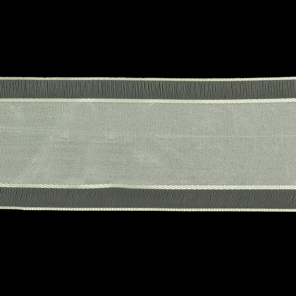 Coconut Milk Woven Ribbon with Sheer Organza Borders - 1.5"