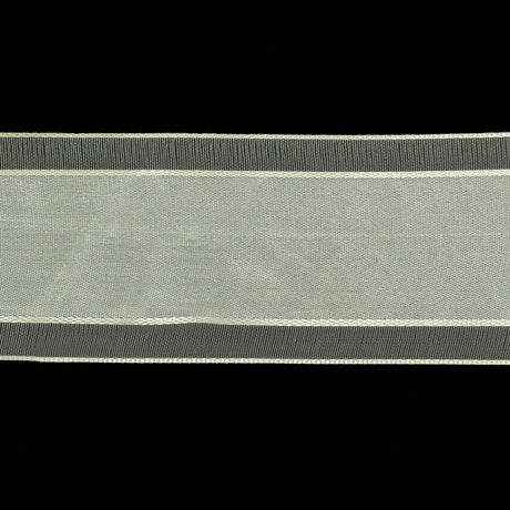 Coconut Milk Woven Ribbon with Sheer Organza Borders - 1.5"