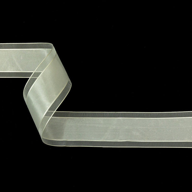 Coconut Milk Woven Ribbon with Sheer Organza Borders - 1.5"