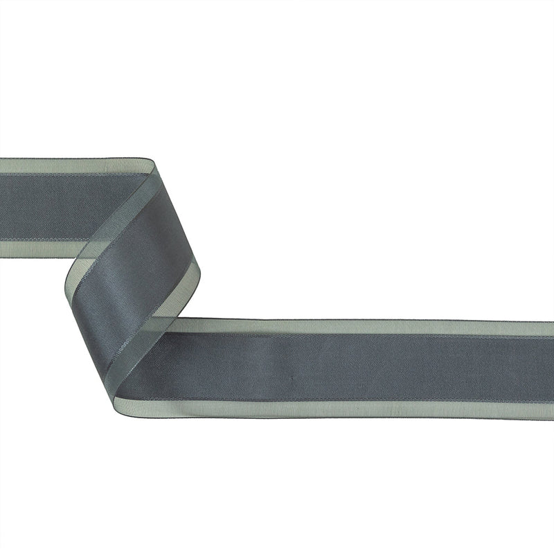 Folkstone Gray Woven Ribbon with Sheer Organza Borders - 1.5"