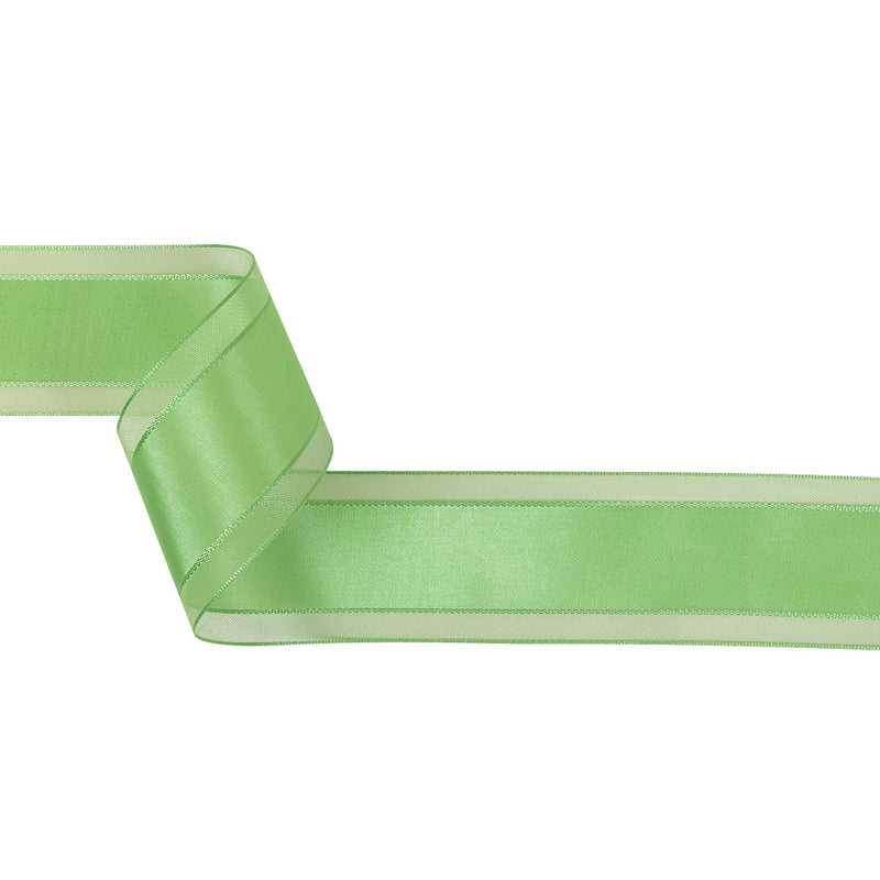 Patina Green Woven Ribbon with Sheer Organza Borders - 1.5"