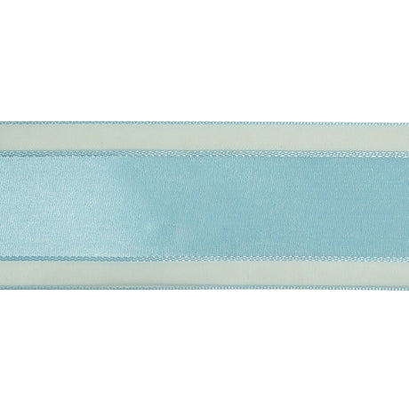 Baby Blue Woven Ribbon with Sheer Organza Borders - 1.5"