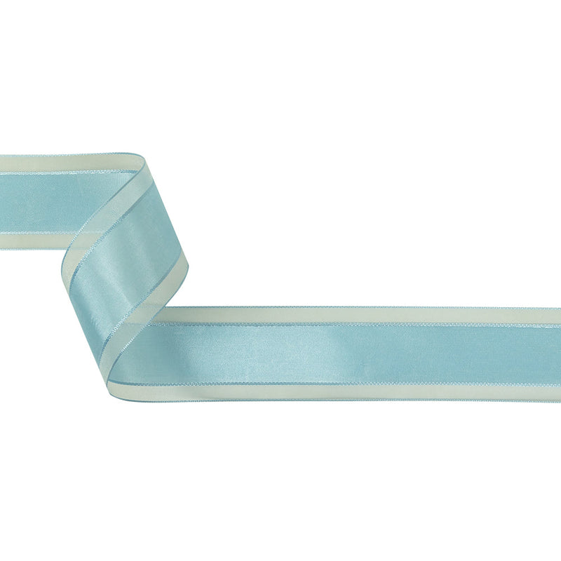 Baby Blue Woven Ribbon with Sheer Organza Borders - 1.5"