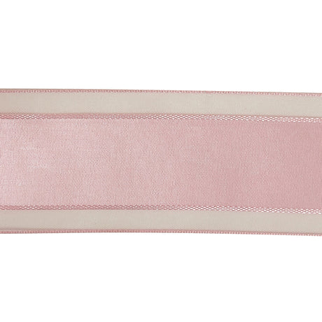 Pale Pink Woven Ribbon with Sheer Organza Borders - 1.5"