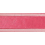 Pink Carnation Woven Ribbon with Sheer Organza Borders - 1.5"