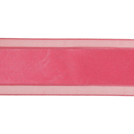 Pink Carnation Woven Ribbon with Sheer Organza Borders - 1.5"