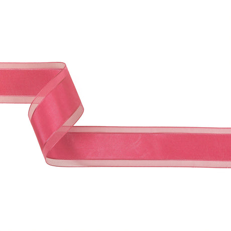 Pink Carnation Woven Ribbon with Sheer Organza Borders - 1.5"