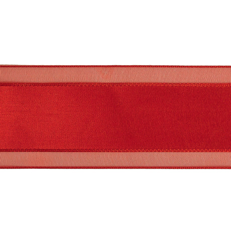 Red Woven Ribbon with Sheer Organza Borders - 1.5"