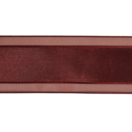 Wine Woven Ribbon with Sheer Organza Borders - 1.5"