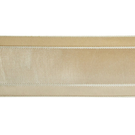 Beige and White Ombre Woven Ribbon with Sheer Organza Borders - 1.5"