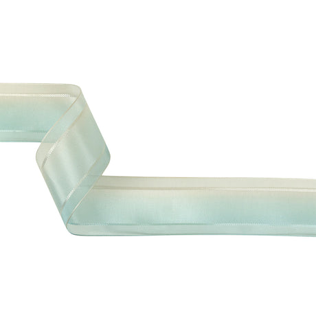 Sky Blue and Star White Ombre Woven Ribbon with Sheer Organza Borders - 1.5"