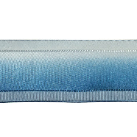 Ultramarine and Light Blue Ombre Woven Ribbon with Sheer Organza Borders - 1.5"