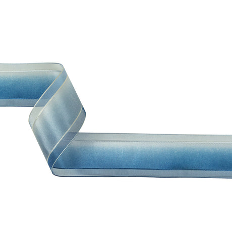 Ultramarine and Light Blue Ombre Woven Ribbon with Sheer Organza Borders - 1.5"