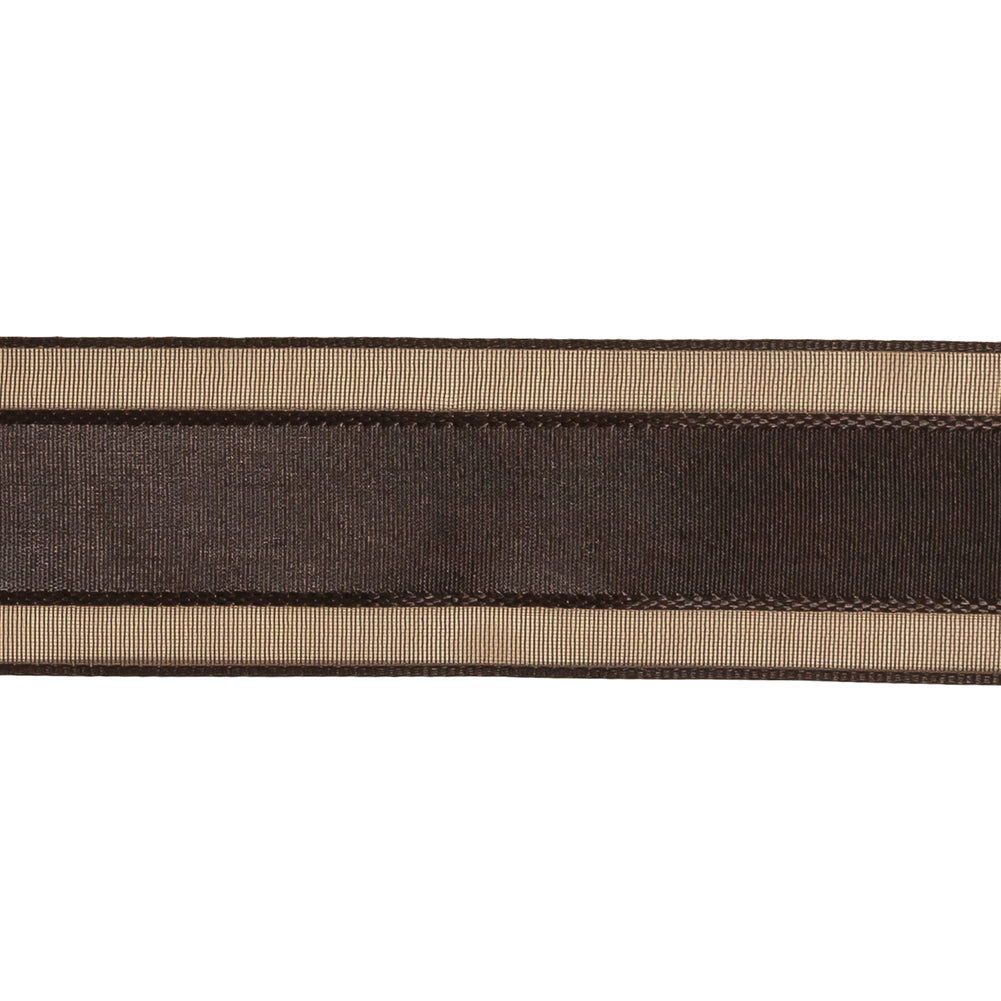 Fudge Woven Ribbon with Sheer Organza Borders - 1"