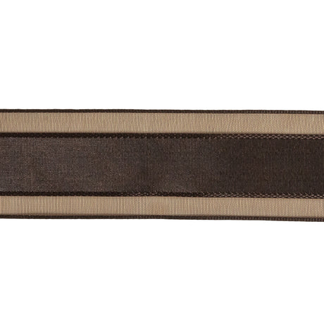 Fudge Woven Ribbon with Sheer Organza Borders - 1"