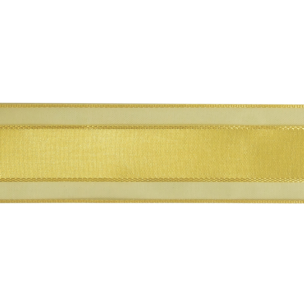 Yellow Woven Ribbon with Sheer Organza Borders - 1"