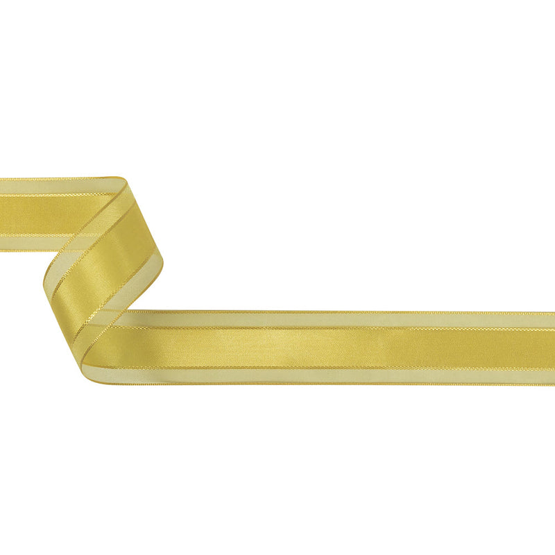 Yellow Woven Ribbon with Sheer Organza Borders - 1"
