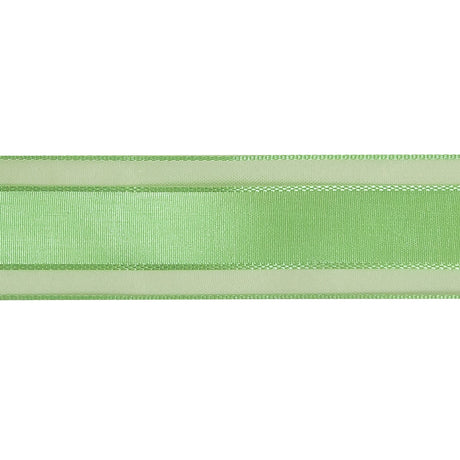 Patina Green Woven Ribbon with Sheer Organza Borders - 1"
