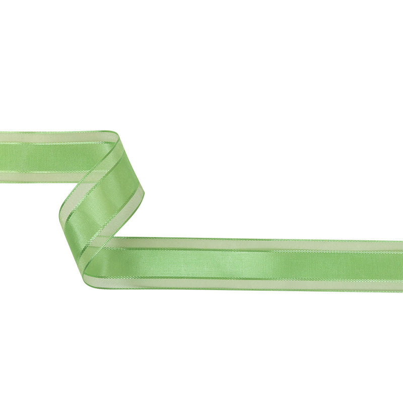 Patina Green Woven Ribbon with Sheer Organza Borders - 1"