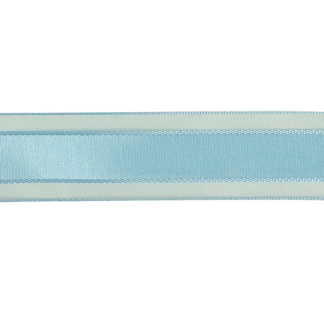 Baby Blue Woven Ribbon with Sheer Organza Borders - 1"