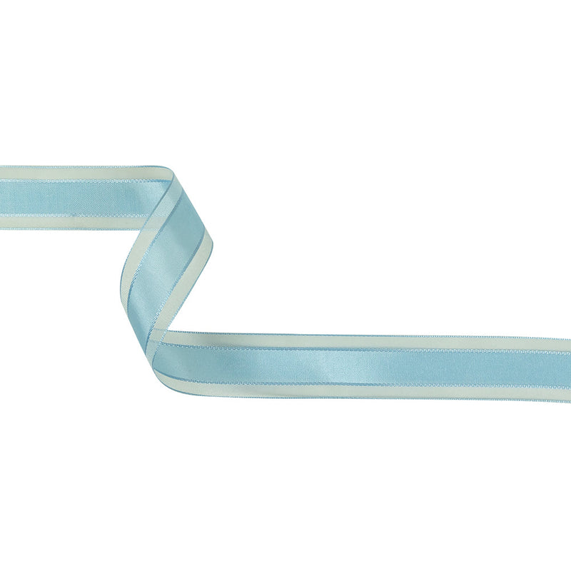 Baby Blue Woven Ribbon with Sheer Organza Borders - 1"