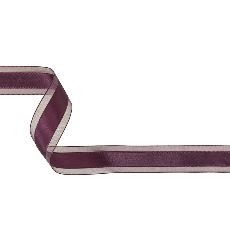 Sunset Purple Woven Ribbon with Sheer Organza Borders - 1"