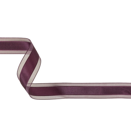 Sunset Purple Woven Ribbon with Sheer Organza Borders - 1"