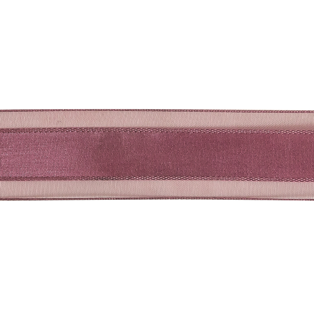 Amaranth Woven Ribbon with Sheer Organza Borders - 1"