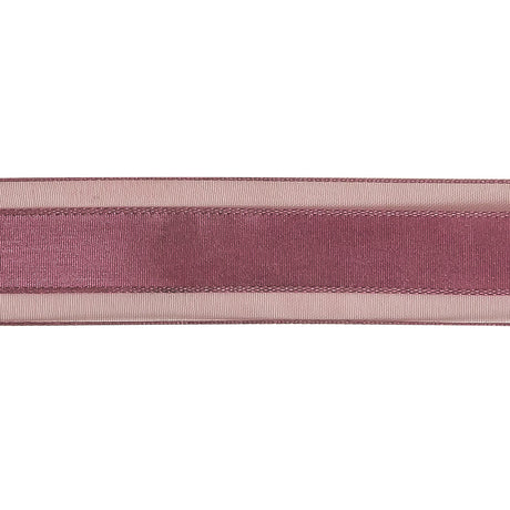 Amaranth Woven Ribbon with Sheer Organza Borders - 1"