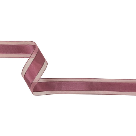 Amaranth Woven Ribbon with Sheer Organza Borders - 1"