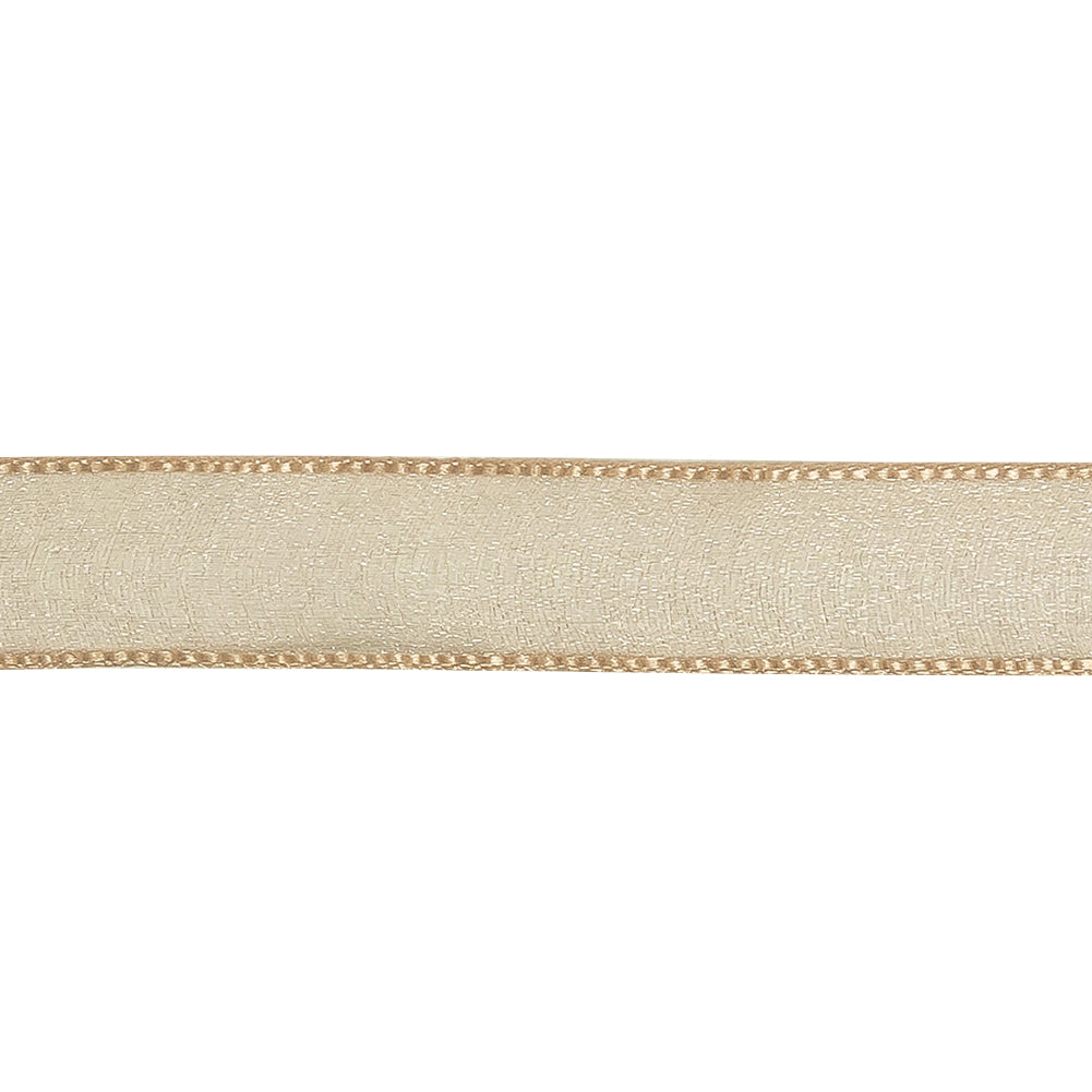 Beige Shimmering Organza Ribbon with Woven Edges - 0.75"