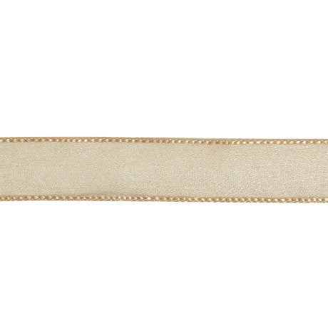Beige Shimmering Organza Ribbon with Woven Edges - 0.75"