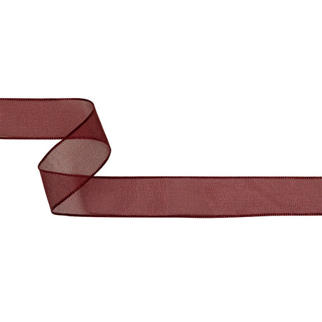 Wine Shimmering Organza Ribbon with Woven Edges - 1.125"