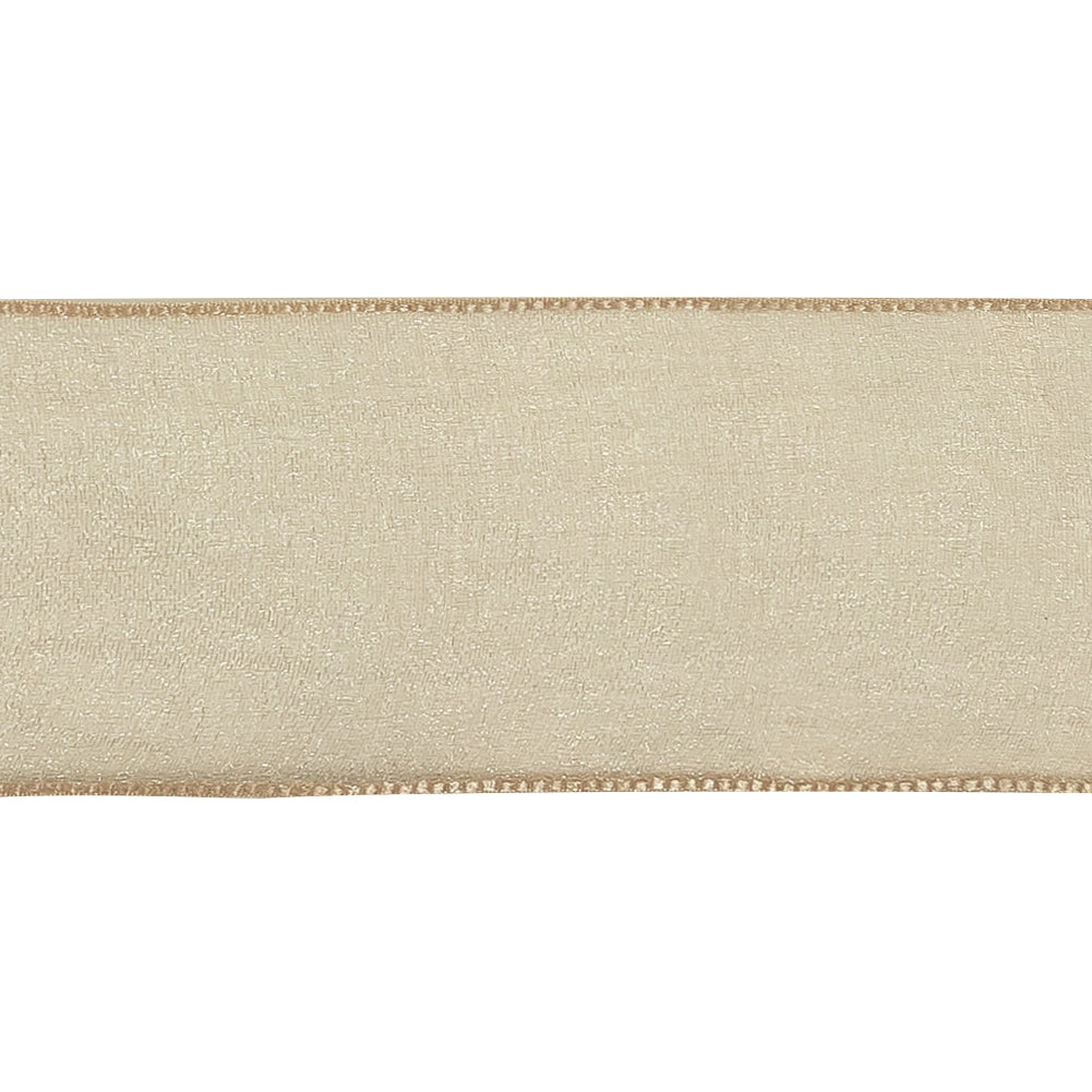 Beige Shimmering Organza Ribbon with Woven Edges - 1.5"